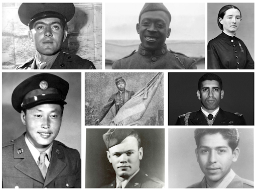 A collage of veterans honored for their service and sacrifice, one of the most valuable lessons our free video history lessons and assignments enables history teachers to instill in their students.